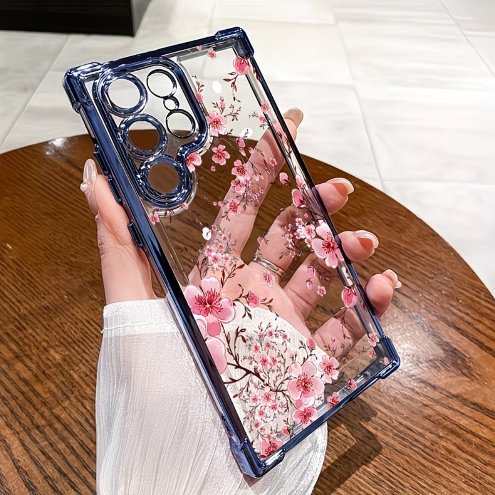 Samsung Galaxy S24 - Kiraz Çiçeği Elektrokaplama Dört Köşeli Darbeye